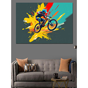 Sıçrayan Renkli Bisikletçi Dekoratif Kanvas - Mdf Ahşap Tablo