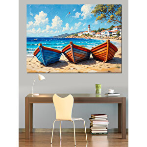 Kumsalda Renkli Sandallar Dekoratif Kanvas - Mdf Ahşap Tablo 50x70 cm