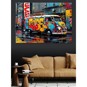 Renkli Graffiti Minibüs Dekoratif Kanvas - Mdf Ahşap Tablo 35x50 cm