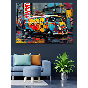 Renkli Graffiti Minibüs Dekoratif Kanvas - Mdf Ahşap Tablo 35x50 cm