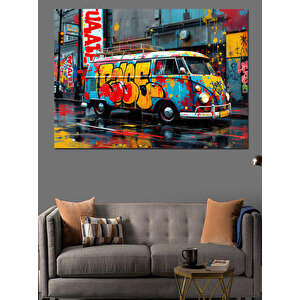 Renkli Graffiti Minibüs Dekoratif Kanvas - Mdf Ahşap Tablo 35x50 cm
