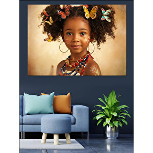 Renkli Boncuklu Kız Dekoratif Kanvas - Mdf Ahşap Tablo 70x100 cm