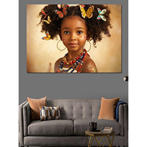 Renkli Boncuklu Kız Dekoratif Kanvas - Mdf Ahşap Tablo 70x100 cm