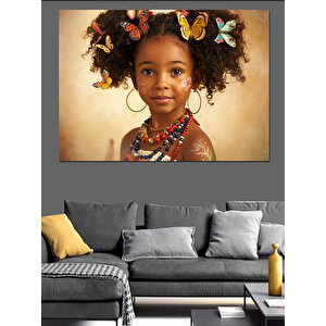 Renkli Boncuklu Kız Dekoratif Kanvas - Mdf Ahşap Tablo
