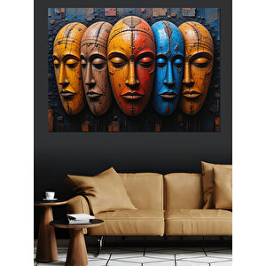 Renkli Ahşap Maskeler Dekoratif Kanvas - Mdf Ahşap Tablo
