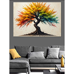 Gökkuşağı Renkli Ağaç Dekoratif Kanvas - Mdf Ahşap Tablo 100x140 cm