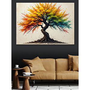Gökkuşağı Renkli Ağaç Dekoratif Kanvas - Mdf Ahşap Tablo 100x140 cm