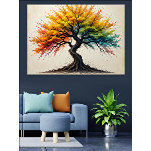 Gökkuşağı Renkli Ağaç Dekoratif Kanvas - Mdf Ahşap Tablo 100x140 cm