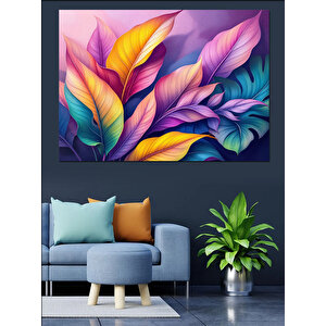 Renkli Yaprak İllüstrasyonu Dekoratif Kanvas - Mdf Ahşap Tablo 70x100 cm