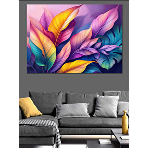 Renkli Yaprak İllüstrasyonu Dekoratif Kanvas - Mdf Ahşap Tablo