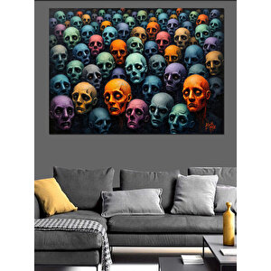 Renkli Kafatası Dizilimi Dekoratif Kanvas - Mdf Ahşap Tablo 100x140 cm