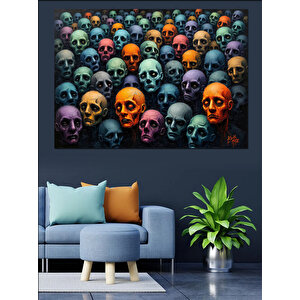 Renkli Kafatası Dizilimi Dekoratif Kanvas - Mdf Ahşap Tablo 35x50 cm