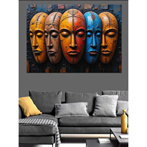 Renkli Ahşap Maskeler Dekoratif Kanvas - Mdf Ahşap Tablo 100x140 cm