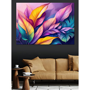 Renkli Yaprak İllüstrasyonu Dekoratif Kanvas - Mdf Ahşap Tablo 50x70 cm