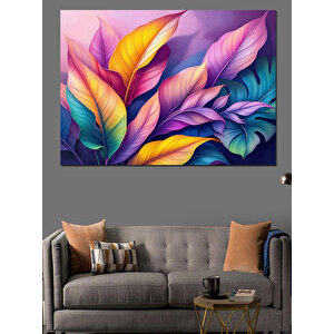 Renkli Yaprak İllüstrasyonu Dekoratif Kanvas - Mdf Ahşap Tablo 50x70 cm