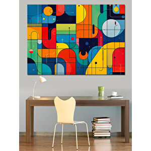 Soyut Geometrik Renkler Dekoratif Kanvas - Mdf Ahşap Tablo 70x100 cm