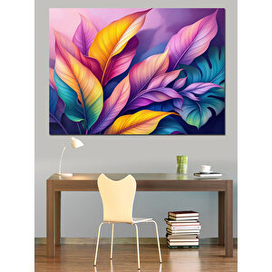 Renkli Yaprak İllüstrasyonu Dekoratif Kanvas - Mdf Ahşap Tablo