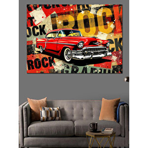 Rock Posteri Ve Kırmızı Araba Dekoratif Kanvas - Mdf Ahşap Tablo 25x35 cm