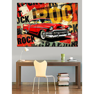 Rock Posteri Ve Kırmızı Araba Dekoratif Kanvas - Mdf Ahşap Tablo 25x35 cm