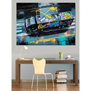 Graffiti Boyanmış Renkli Araba Dekoratif Kanvas - Mdf Ahşap Tablo 35x50 cm