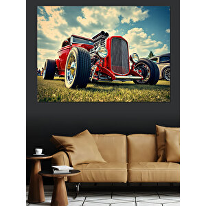 Hotrod Klasik Araba Çizimi Dekoratif Kanvas - Mdf Ahşap Tablo 25x35 cm
