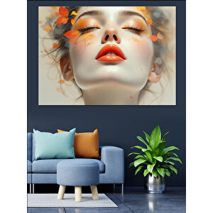 Turuncu Yapraklı Portre Kadın Dekoratif Kanvas - Mdf Ahşap Tablo 35x50 cm