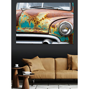 Paslı Nostaljik Araba Dekoratif Kanvas - Mdf Ahşap Tablo 100x140 cm