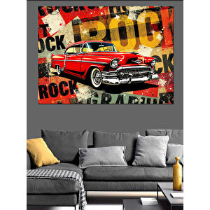 Rock Posteri Ve Kırmızı Araba Dekoratif Kanvas - Mdf Ahşap Tablo 35x50 cm