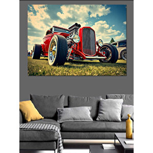Hotrod Klasik Araba Çizimi Dekoratif Kanvas - Mdf Ahşap Tablo 50x70 cm