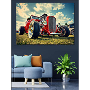 Hotrod Klasik Araba Çizimi Dekoratif Kanvas - Mdf Ahşap Tablo