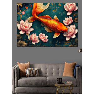 Nilüferler Arasında Japon Balığı Dekoratif Kanvas - Mdf Ahşap Tablo