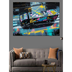 Graffiti Boyanmış Renkli Araba Dekoratif Kanvas - Mdf Ahşap Tablo 70x100 cm