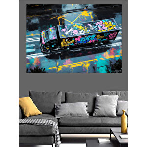 Graffiti Boyanmış Renkli Araba Dekoratif Kanvas - Mdf Ahşap Tablo 70x100 cm