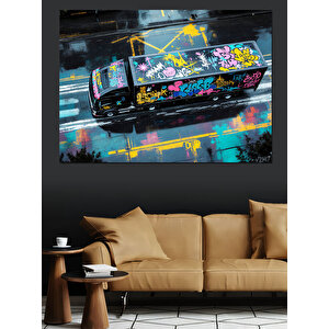 Graffiti Boyanmış Renkli Araba Dekoratif Kanvas - Mdf Ahşap Tablo