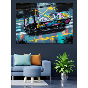 Graffiti Boyanmış Renkli Araba Dekoratif Kanvas - Mdf Ahşap Tablo
