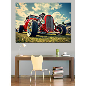 Hotrod Klasik Araba Çizimi Dekoratif Kanvas - Mdf Ahşap Tablo 35x50 cm
