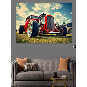 Hotrod Klasik Araba Çizimi Dekoratif Kanvas - Mdf Ahşap Tablo