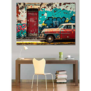 Graffiti Araba Ve Telefon Kulübesi Dekoratif Kanvas - Mdf Ahşap Tablo 35x50 cm