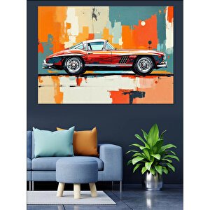 Soyut Turuncu Klasik Araba Dekoratif Kanvas - Mdf Ahşap Tablo 50x70 cm