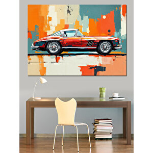 Soyut Turuncu Klasik Araba Dekoratif Kanvas - Mdf Ahşap Tablo 50x70 cm