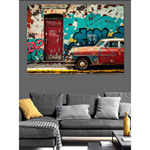 Graffiti Araba Ve Telefon Kulübesi Dekoratif Kanvas - Mdf Ahşap Tablo 100x140 cm