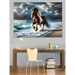 Kumsalda Koşan Vahşi At Dekoratif Kanvas - Mdf Ahşap Tablo 35x50 cm
