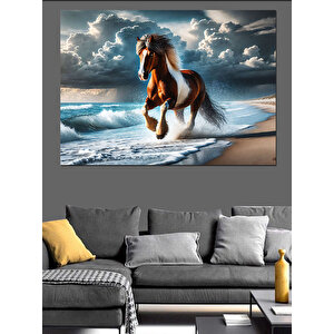 Kumsalda Koşan Vahşi At Dekoratif Kanvas - Mdf Ahşap Tablo 35x50 cm