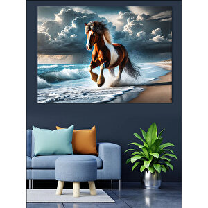 Kumsalda Koşan Vahşi At Dekoratif Kanvas - Mdf Ahşap Tablo