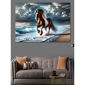Kumsalda Koşan Vahşi At Dekoratif Kanvas - Mdf Ahşap Tablo