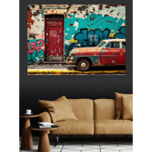Graffiti Araba Ve Telefon Kulübesi Dekoratif Kanvas - Mdf Ahşap Tablo 25x35 cm