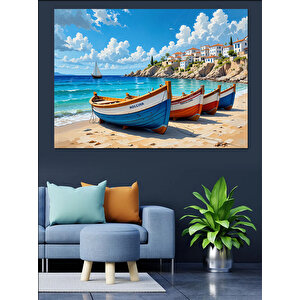 Tropik Sahilde Renkli Sandallar Dekoratif Kanvas - Mdf Ahşap Tablo