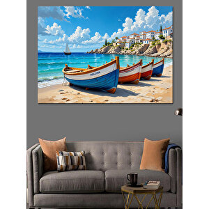 Tropik Sahilde Renkli Sandallar Dekoratif Kanvas - Mdf Ahşap Tablo
