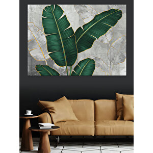 Tropik Yaprak Deseni Dekoratif Kanvas - Mdf Ahşap Tablo 100x140 cm