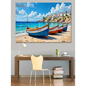 Tropik Sahilde Renkli Sandallar Dekoratif Kanvas - Mdf Ahşap Tablo 50x70 cm
